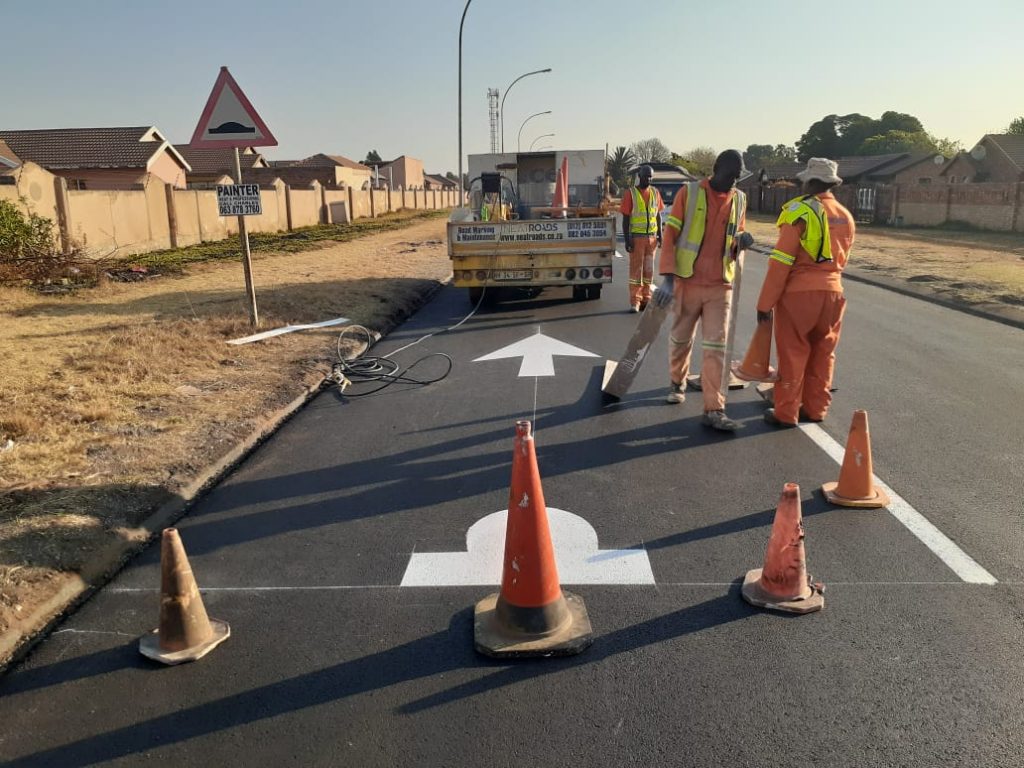 Road marking and traffic sign installation by CPC Qatar — thermoplastic marking in Doha, Qatar